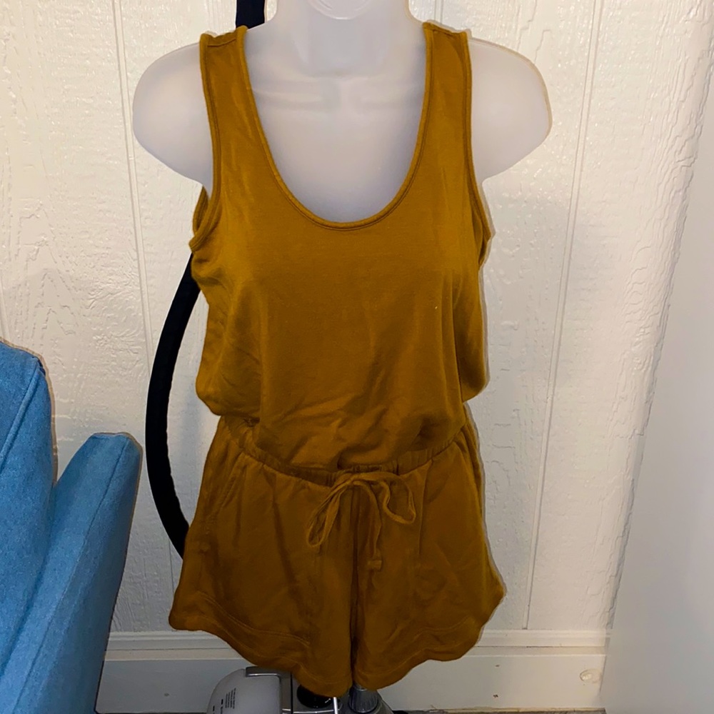 Drawstring Romper, Soft Blend Material In Deep Go… - image 1